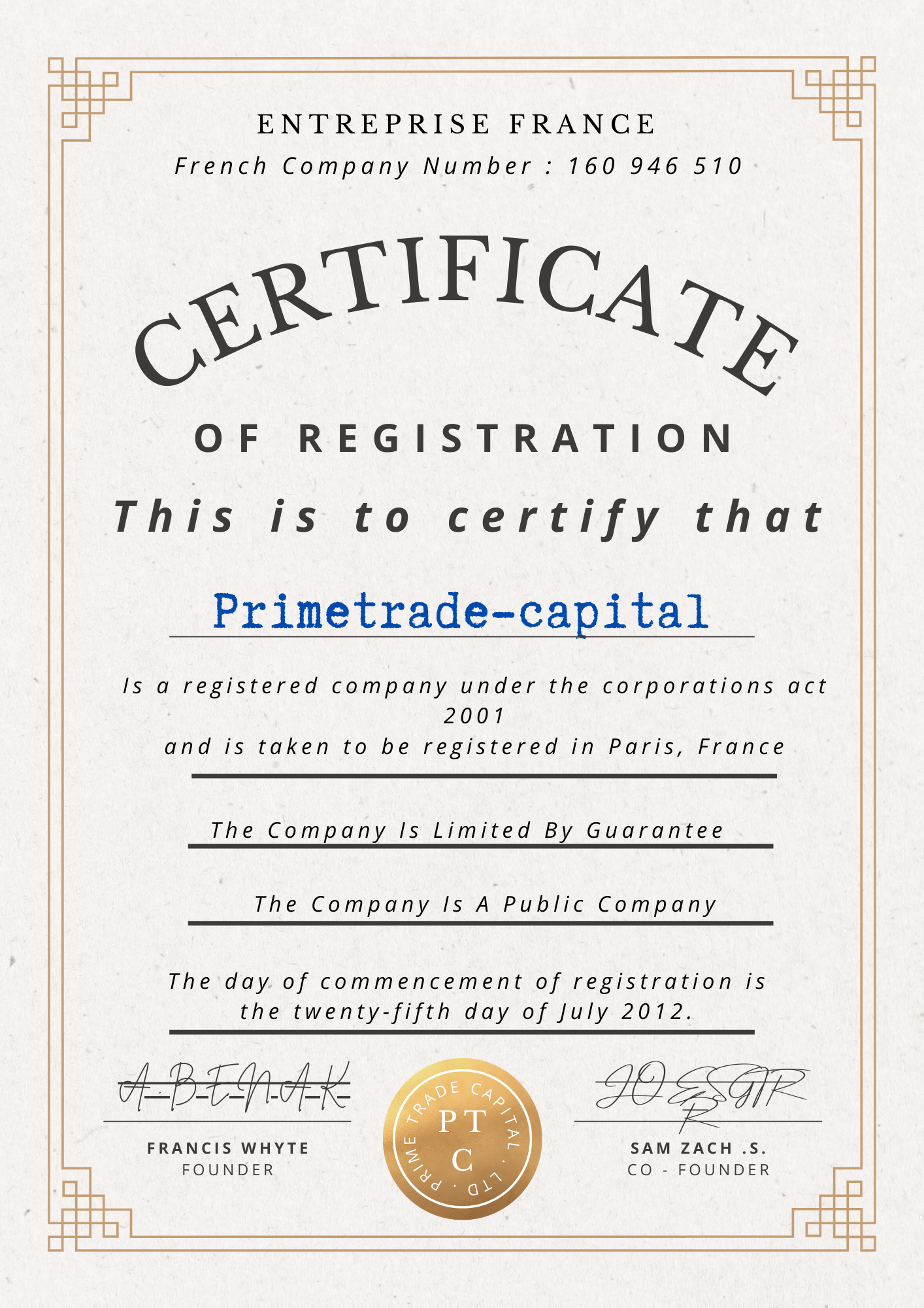 Primetrade-Capital Security Certificate